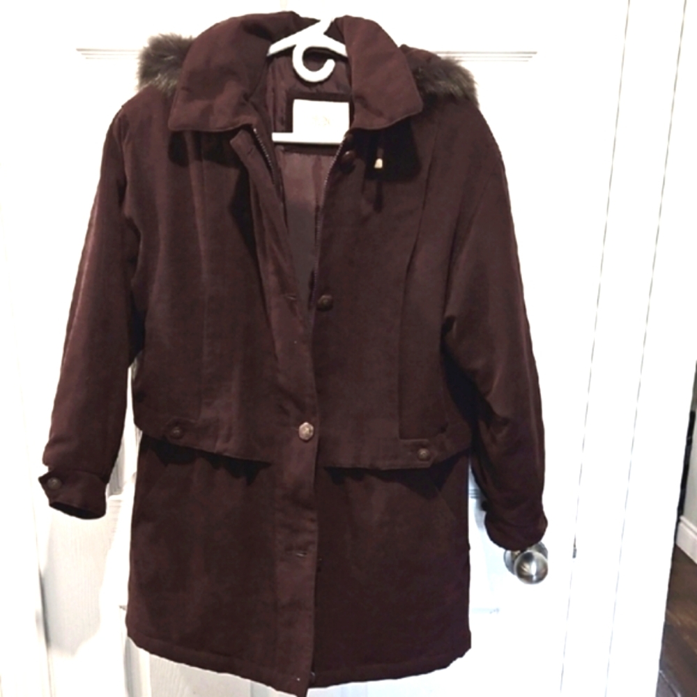 Cleo Women's Maroon Jacket with Fur Collar